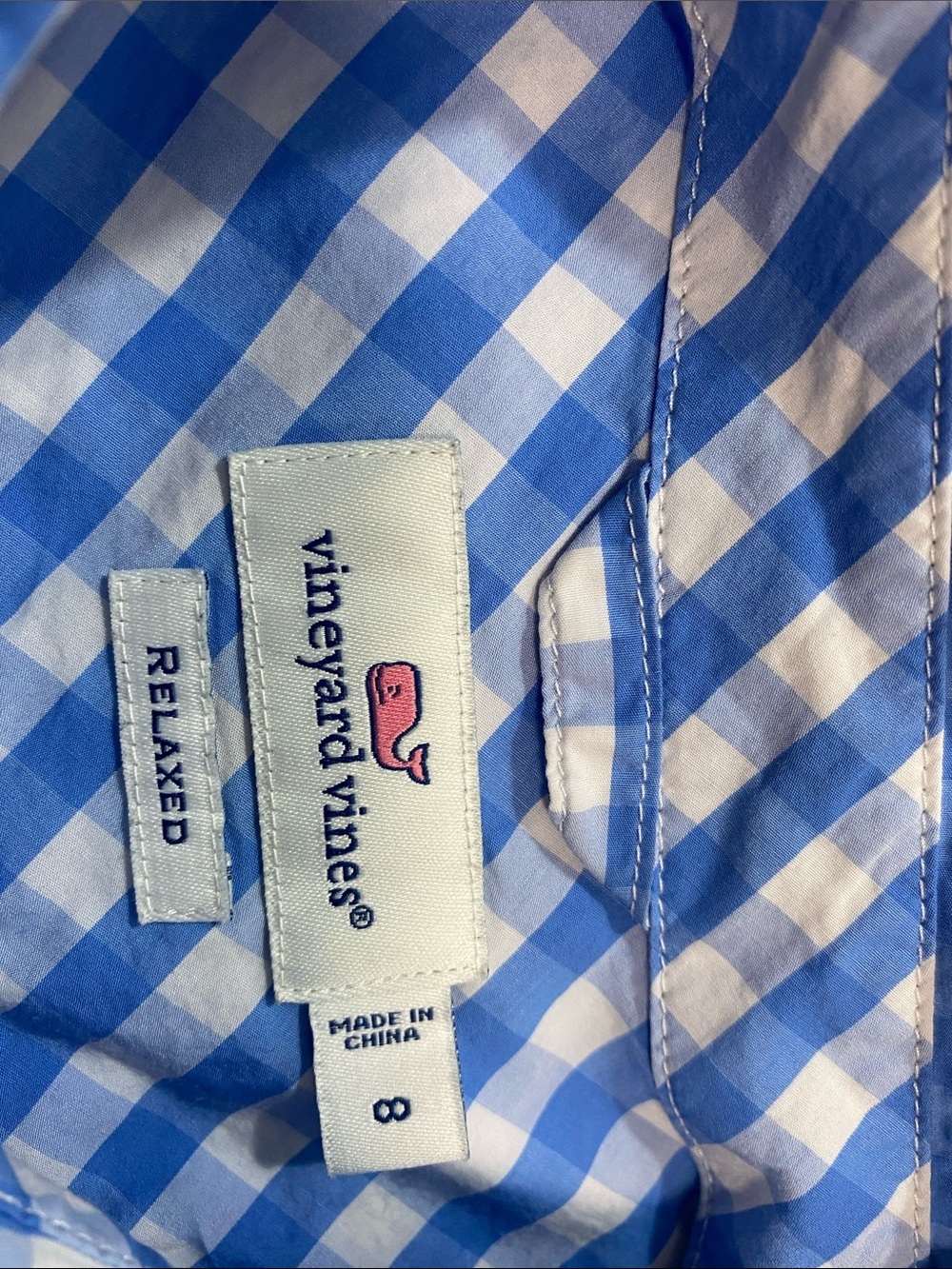 Vineyard Vines Blue and White Gingham Button-Down Shirt Size 8 100% Cotton - Picture 10 of 16
